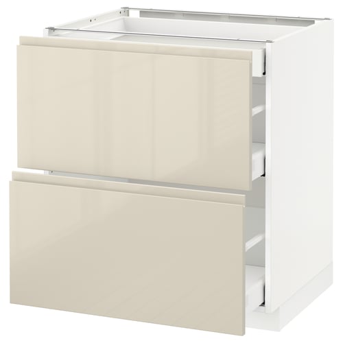 METOD kitchen cabinet, white and beige high gloss, 2 large drawers.