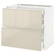 Modern cream-colored kitchen cabinet with two drawers and sleek, handle-less design.