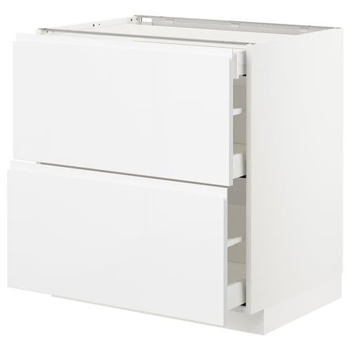METOD kitchen unit in high-gloss white with sleek, handle-less drawers and doors.