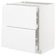 White METOD kitchen cabinet, glossy, square, modern design with 3 drawers.