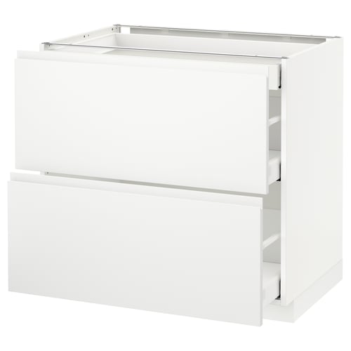 A white ikea METOD kitchen cabinet with two minimalist drawers.
