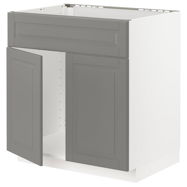 METOD grey kitchen cabinet, soft grey, square shape, bevelled edges.