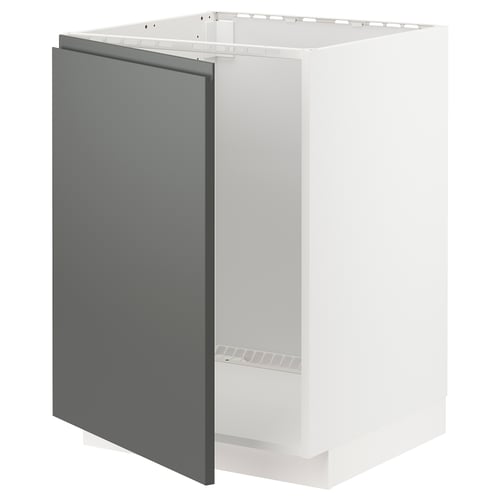 METOD kitchen unit in dark grey with white interior, modern design, square shape, flat panel door.