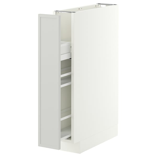 METOD Base cabinet/pull-out int fittings, white/Aspudden light grey, 15x60x80 cm