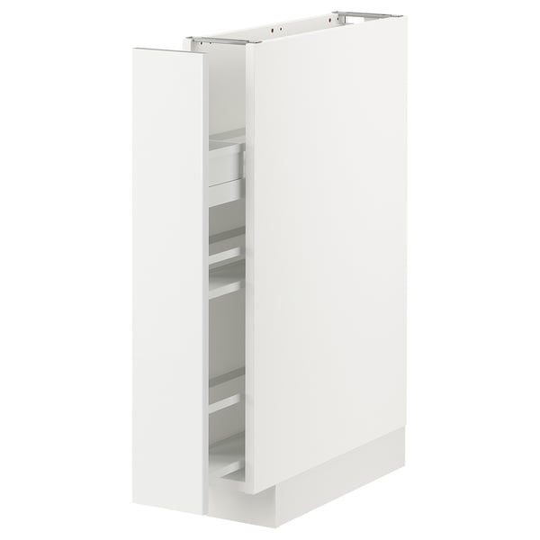 White kitchen cabinet, tall with open compartments, modern design.