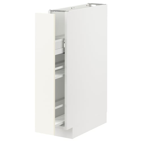 A white ikea METOD kitchen cabinet with pull-out shelves.
