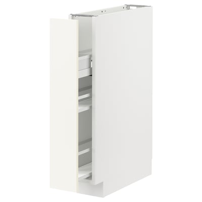 A white ikea METOD kitchen cabinet with pull-out shelves.