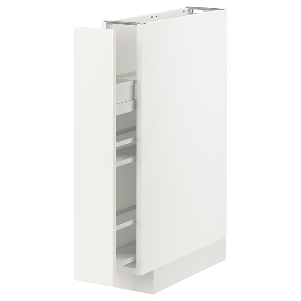 White METOD kitchen cabinet, sleek design, tall and narrow with multiple shelves, modern and minimalist.