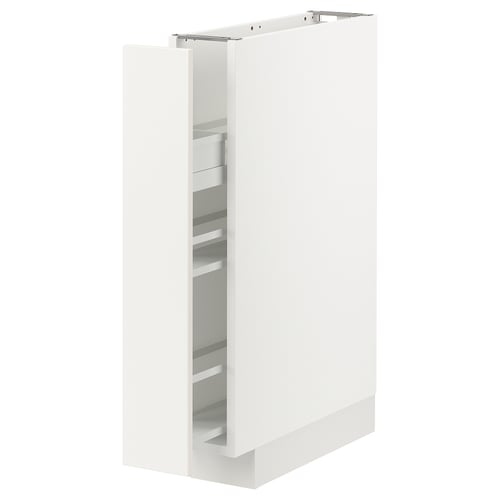 White METOD kitchen cabinet, sleek design, tall and narrow with multiple shelves, modern and minimalist.
