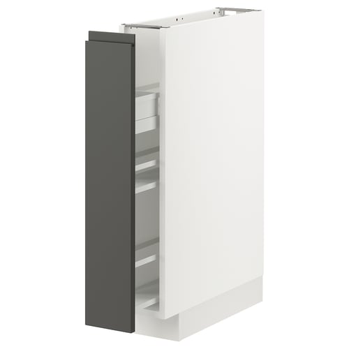 A white METOD kitchen cabinet with dark grey drawers, featuring a sleek modern design with integrated handles.