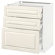 White METOD kitchen cabinet with three drawers, one door, classic bevelled design, particleboard and steel.