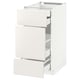 White METOD kitchen unit with three drawers, sleek modern design, smooth edges.