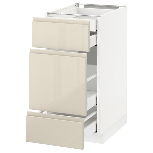 Modern kitchen unit, METOD. White and beige, sleek drawers, smooth finish.