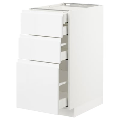 METOD kitchen unit, white, glossy, 3-drawer, rectangular, modern design.