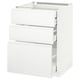 White METOD kitchen cabinet with three drawers, sleek minimalist design.
