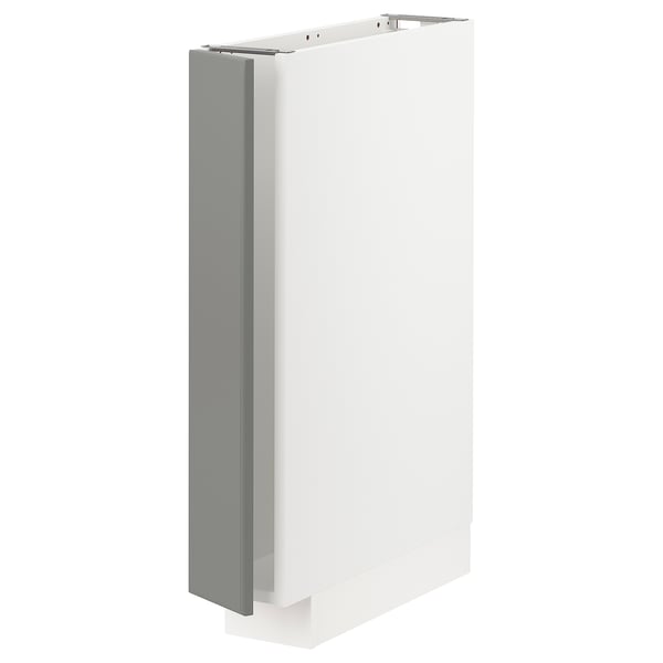 Modern white METOD kitchen cabinet with grey door, rectangular, minimalist.