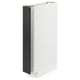 Modern, tall, white kitchen cabinet with black door, featuring sleek design and sturdy build.