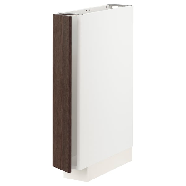 A white METOD kitchen cabinet with dark brown sinarp wooden fronts. Clean, rectangular design.