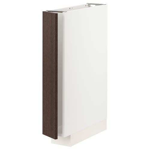 A white METOD kitchen cabinet with dark brown sinarp wooden fronts. Clean, rectangular design.
