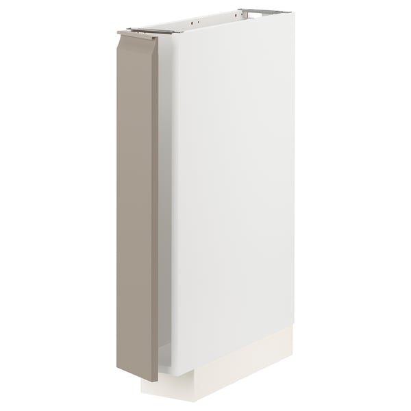A white METOD kitchen cabinet with a grey-beige door, sleek handle, and angular design.