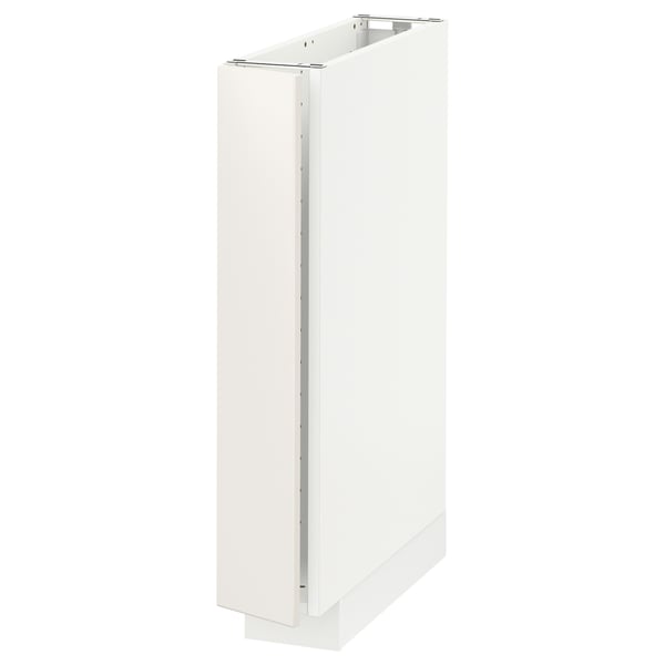 A white METOD kitchen cabinet. The cabinet is tall, rectangular, and made of particleboard with a melamine finish and metal hinge brackets.