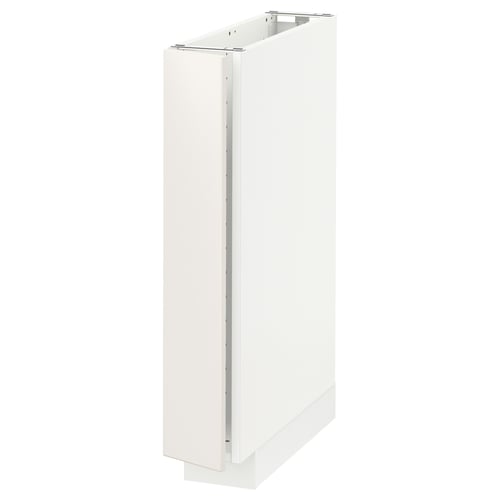 A white METOD kitchen cabinet. The cabinet is tall, rectangular, and made of particleboard with a melamine finish and metal hinge brackets.