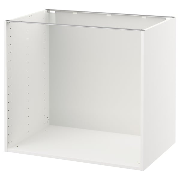 White ikea METOD kitchen base cabinet, square, metal frame, melamine finish.