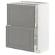 Modern grey kitchen cabinet with two drawers. Smooth-running and soft-closing drawers in white. Sleek, rectangular design.