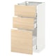 White METOD kitchen cabinet with 3 ash wood drawers, modern design.