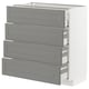 White METOD kitchen cabinet with four grey drawers and bevelled edges.