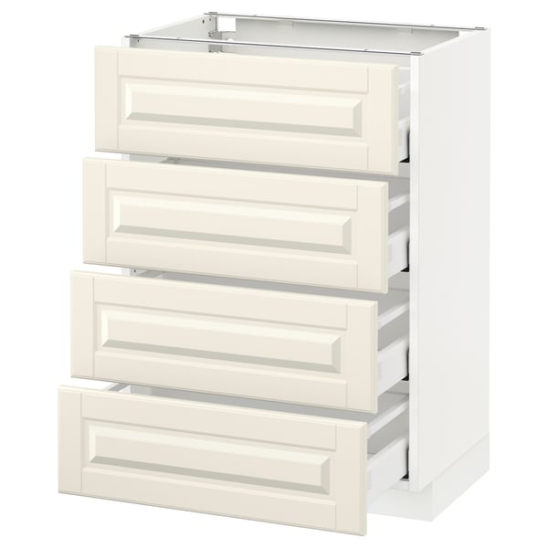 IKEA METOD white kitchen cabinet, off-white drawers, modern design.