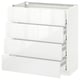 Modern white high-gloss kitchen unit with four drawers.