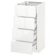 A white METOD kitchen cabinet with four drawers. The cabinet is sleek and modern, featuring high-gloss white fronts and a sturdy frame.