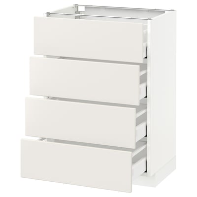A white METOD kitchen cabinet with four drawers, featuring a sleek, modern design.