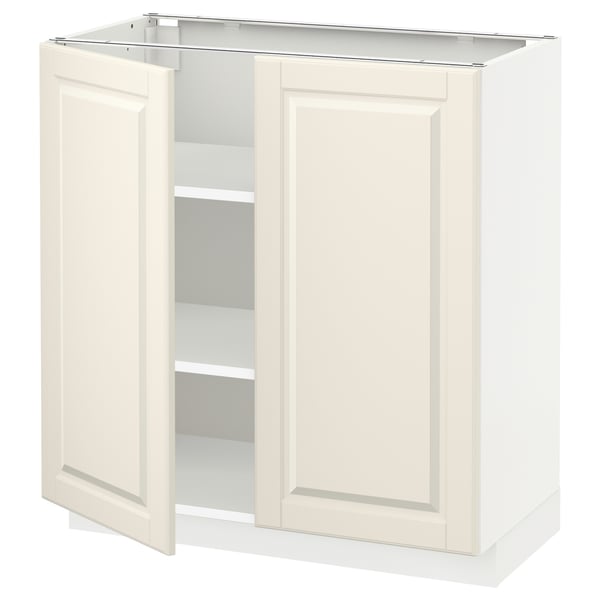 METOD off-white kitchen cabinet with bevelled doors, sturdy fiberboard, adjustable shelves.
