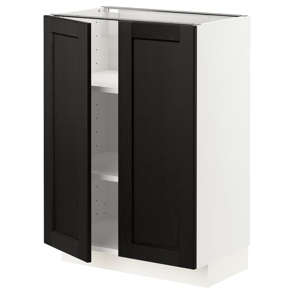 METOD kitchen cabinet with dark stained doors and bevelled edges, white, 2 shelves.