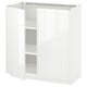 White METOD kitchen cabinet, glossy high-tech design, square shape, glass shelves.