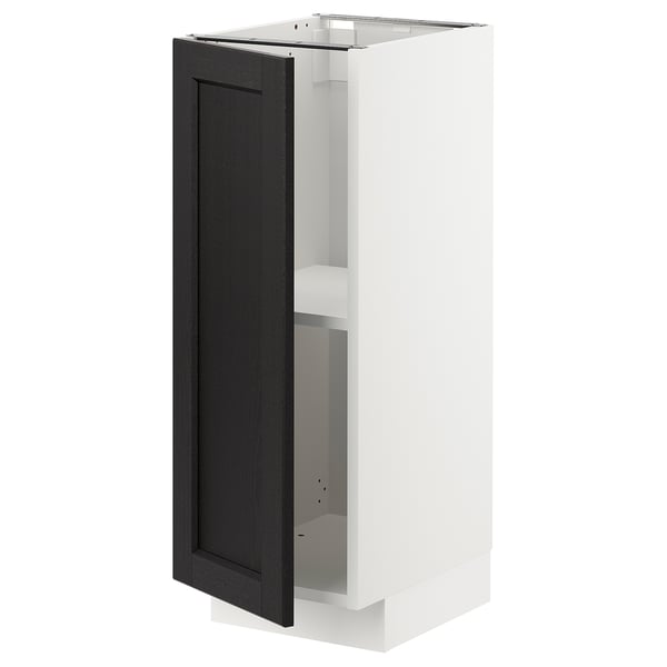 White METOD kitchen cabinet with black stained door, bevelled edges, shelf, sturdy.