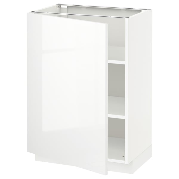 METOD white high gloss kitchen unit with shelves.