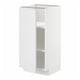 A white METOD kitchen cabinet with one adjustable shelf and a door that can be mounted on the left or right side.