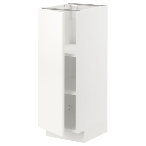 A tall white METOD kitchen cabinet with adjustable shelves.