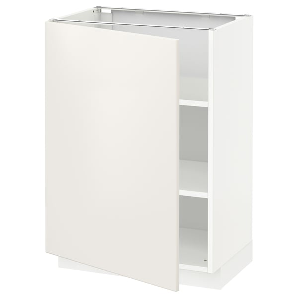 White METOD kitchen cabinet with single door and shelf.