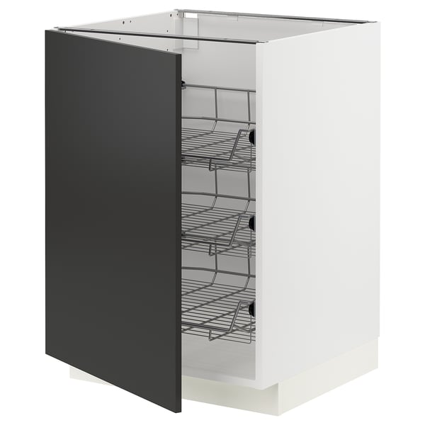 METOD kitchen cabinet, white with black door, wire shelves.