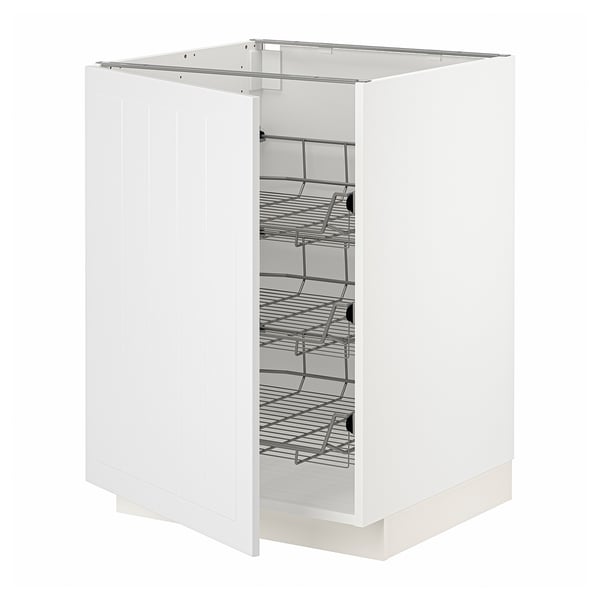 White METOD kitchen cabinet with pull-out wire shelves, modern design.