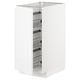 A white METOD kitchen cabinet with pull-out wire baskets for storage.