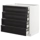 Black stained METOD kitchen unit with four bevelled drawers, white frame.