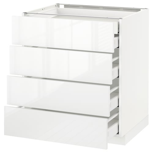 A white METOD kitchen cabinet with glossy drawers, square shape, modern design.