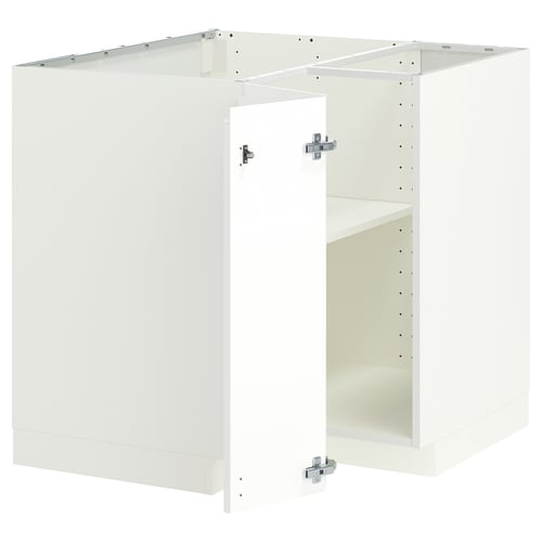 METOD Corner base cabinet with shelf, white/Voxtorp high-gloss/white, 88x88x80 cm