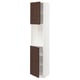 White METOD tall kitchen cabinet with dark brown doors.