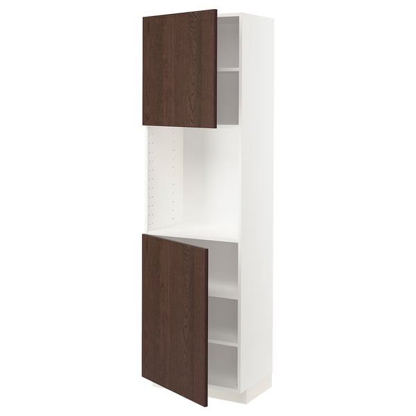 METOD kitchen unit with dark brown sinarp doors, featuring oak veneer and adjustable shelf.